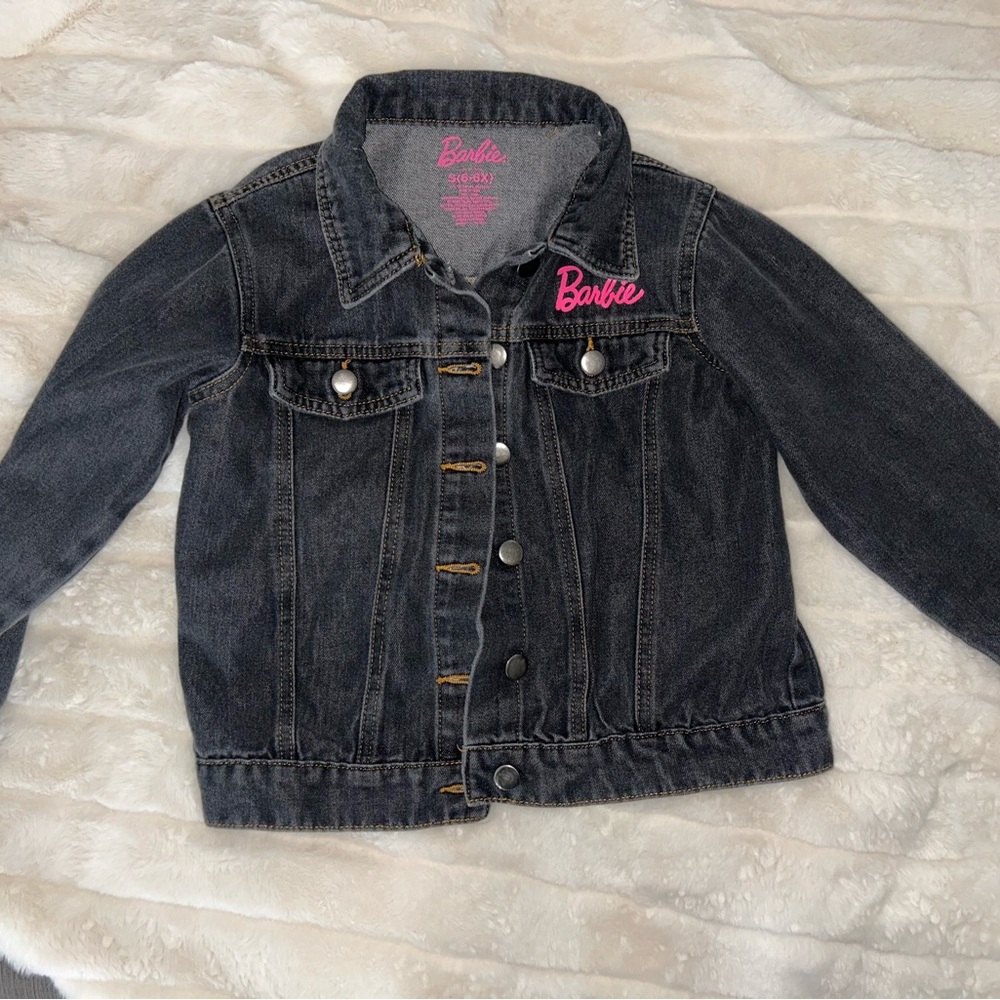 Barbie Black Denim Jacket with Pink Logo